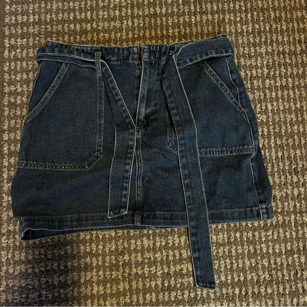 Dark Denim Mini Skirt with Belt